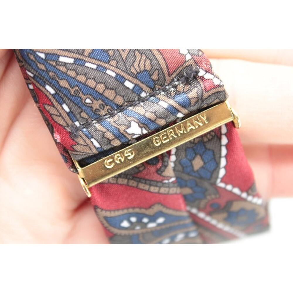 Vintage CAS Germany Suspenders Silk Burgundy Blue Paisley Gold Tone Hardware - Picture 4 of 5
